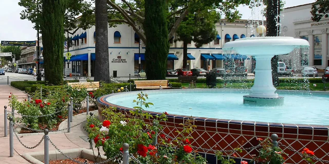 A fountain in a public park in the City of Orange.